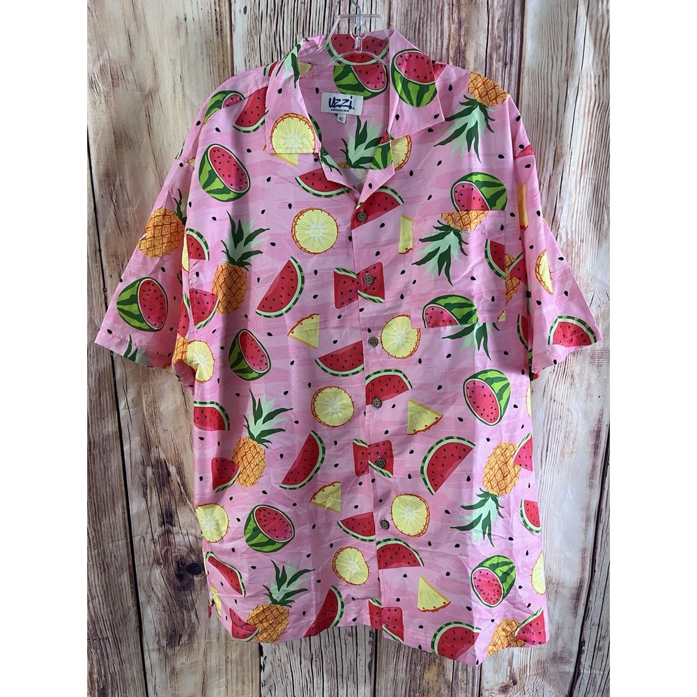 Uzzi Pink Pineapple Watermelon Button Up Shirt Amphibious Gear Hawaiian Beach XL